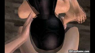 Poeth 3D babe yn cael ymuno dwbl yn yr ystafell ymolchi