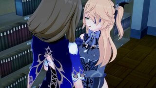 Fischl ay makakakuha ng fucked sa pamamagitan ng Lisa. Batang babae sa batang babae anime sa sex.